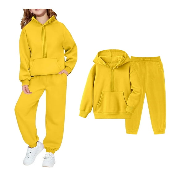 Boys Girls Sweatsuit Set 2PC Long Sleeve Zip Up Hooded Sweatsuits Pullover and Jogger Sweatpants Fall Winter Clothes Tracksuit Jogging Outfits Set 13-14 Years