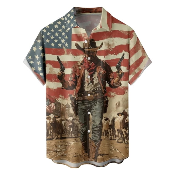 CONZONE Independence Day Mens Buttons Down Shirts Short Sleeve Shirts for Men Trendy Patriotic Usa Flag Graphic Lapel Soft Lightweight Tops