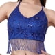 thumbnail image 2 of Top corto con borlas para danza del vientre, para fiesta, disfraz, lentejuelas, ajustable, con purpurina, para mujer Azul oscuro, 2 of 8