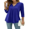 thumbnail image 1 of EIMELI Blouses à Manches 3/4 Col en V pour Femmes Chemise Boutonnée Printemps Ample Décontractée Mode Urbaine, 1 of 7