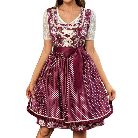 LEKODE oktoberfest outfits women dirndl dress Bavarian Dress tracht dress Womens Autumn Dress Germany Dress Stage Performance Dress L