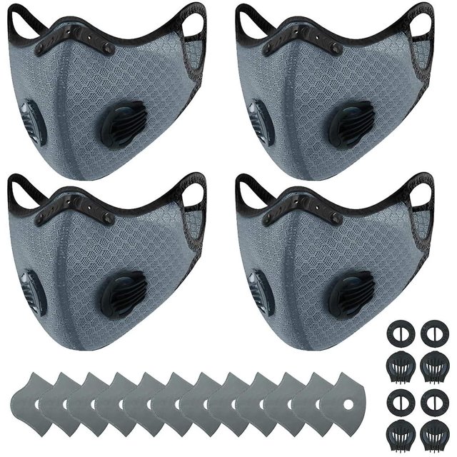 4 Mascarillas Deportivas Antipolvo + 12 Filtros De Carbón Activado, Reutilizables, Transpirables, Actividades Al Aire Libre, Carpintería, Cortar Y Correr, Ciclismo Negro