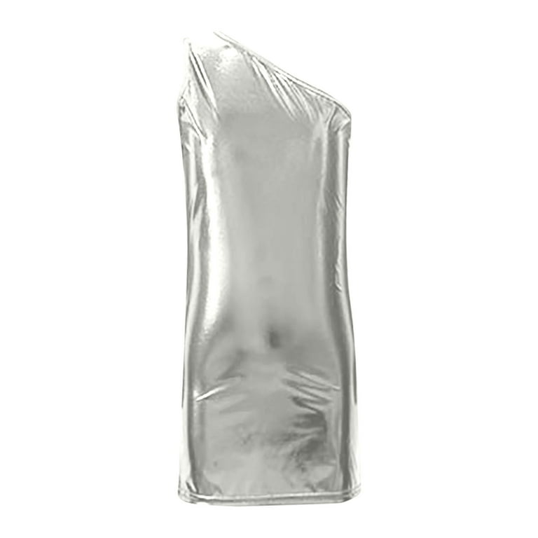 Whouriu Little Girl Dress Glitter Sequin One-Shoulder Active Dresses Kids Stylish Party Dancewear Gown Silver,Sized 5-6, Girl's, Size: 5-6 Years