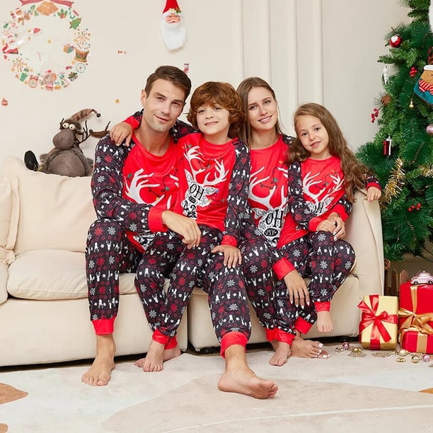 Christmas Moose Print Mother Father Kids Matching Outfits Baby Dog Rompers Cute Soft Sleepwear Full Sleeve Top+Trousers Pajamas