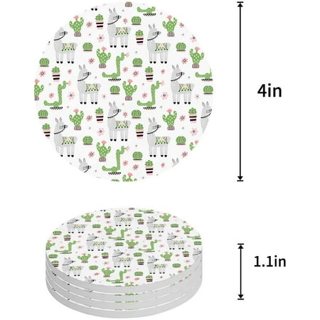 

KXMDXA Cactus Set of 6 Round Coaster for Drinks Absorbent Ceramic Stone Coasters Cup Mat with Cork Base for Home Kitchen Room Coffee Table Bar Decor