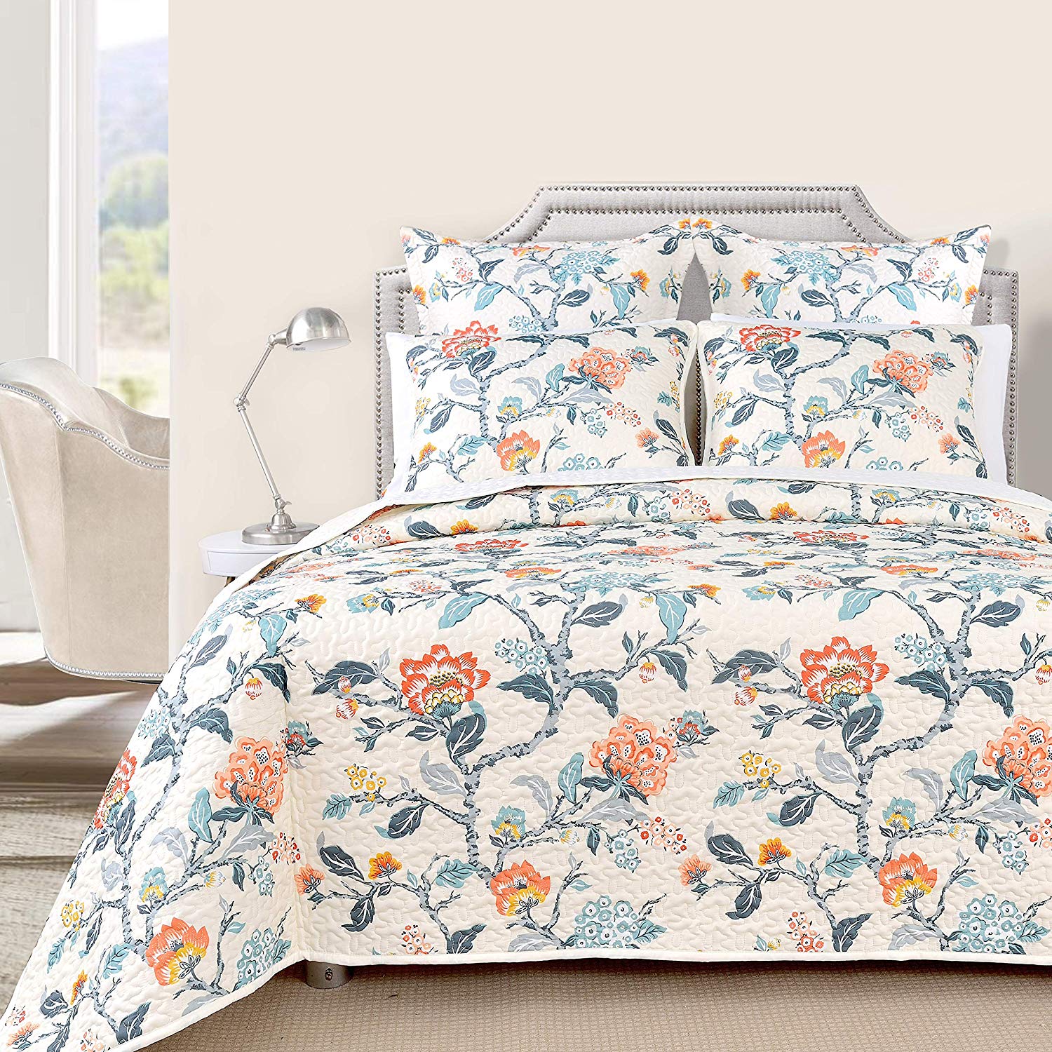 DriftAway 3 Piece Ada Reversible Quilt Set Bedspreads Coverlets Floral