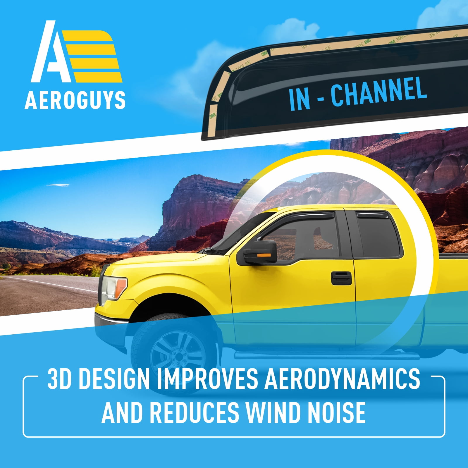 AEROGUYS In-Channel Window Deflectors Extra Durable Window Visors Rain Guards Fit for Ford F150 2004-2014 SuperCab, Sun Visors, Wind Vent Visors, Window vent shades, Car Accessories - 4 pcs. AG0647