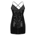 thumbnail image 5 of Busydd Women Dresses Trendy Solid Color Sequin Cocktail Dresses V Neck Spaghetti Strap Party Dress Sleeveless Pleated Mini Bodycon Dress, 5 of 7