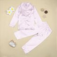 thumbnail image 4 of NOLDARES Baby Girls Boys Silk Pajamas Set Solid Long Sleeve Button Down Shirts Tops and Pants Infant Silk Pj Lounge Sets(K022-Pink), 4 of 8