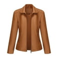 thumbnail image 7 of WTOBBY Women's Faux Leather Moto Jacket Short Coat Biker Style Casual Outerwear Solid Color Zippered Front with Stand Collar Edgy Street Look for Night Out,Camel 2XL, 7 of 7