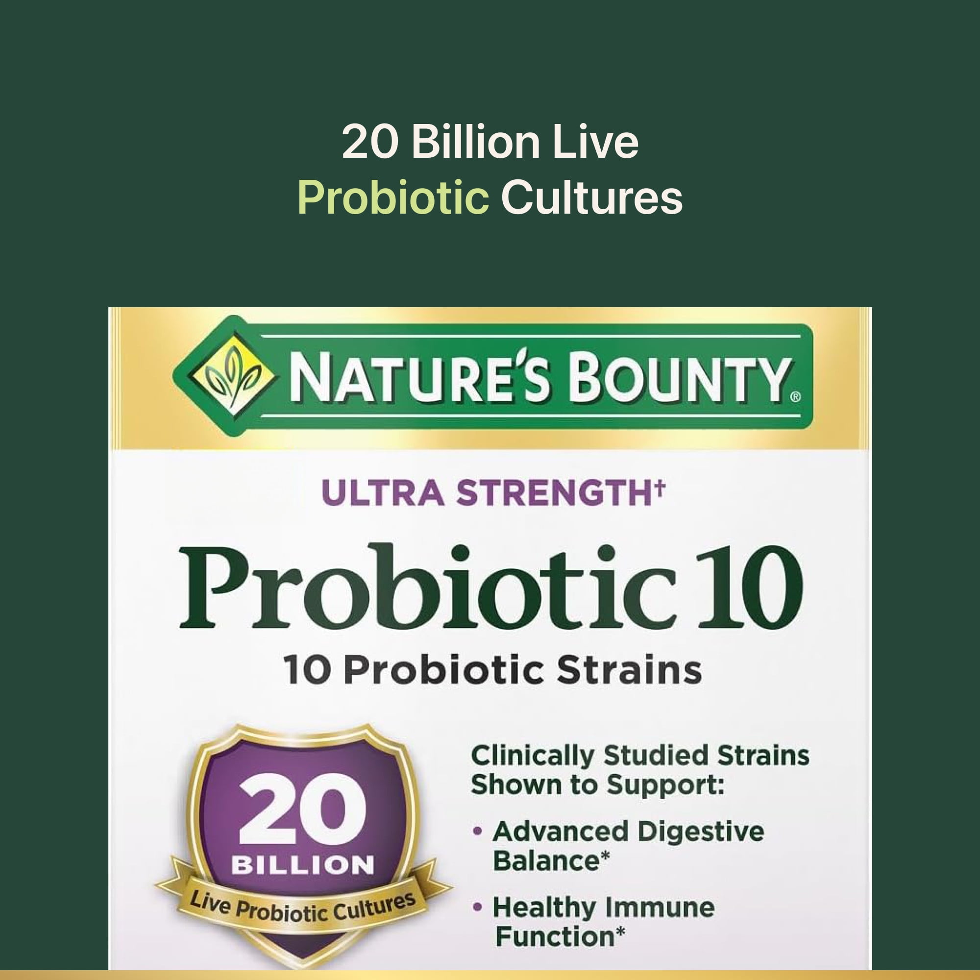 Nature's Bounty Ultra Strength Probiotic 10, Digestive Gut Health and Immune Support Capsules, 30 Ct