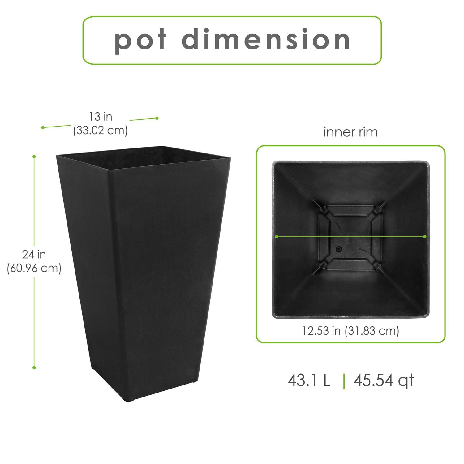 TierraVerde Avondale Smooth Planter Slate 24" H