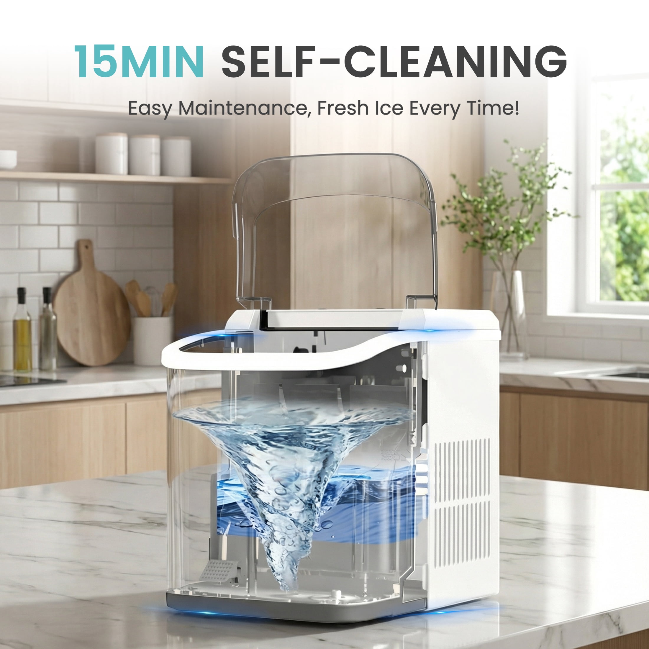 edx Nugget Ice Maker Countertop, 26 lbs/24H , Self-Cleaning Ice Maker , Includes Ice Scoop & 2.65 lbs Removable Basket, White