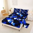 thumbnail image 2 of Castle Fairy Futuristic Cubes Triangle Facet Bed Sheets 4-Piece,Mid Century Polygon Full Size Sheets,Royal Black Silver,1 Flat Sheet, 1 Fitted Sheet and 2 Pillowcases, 2 of 7