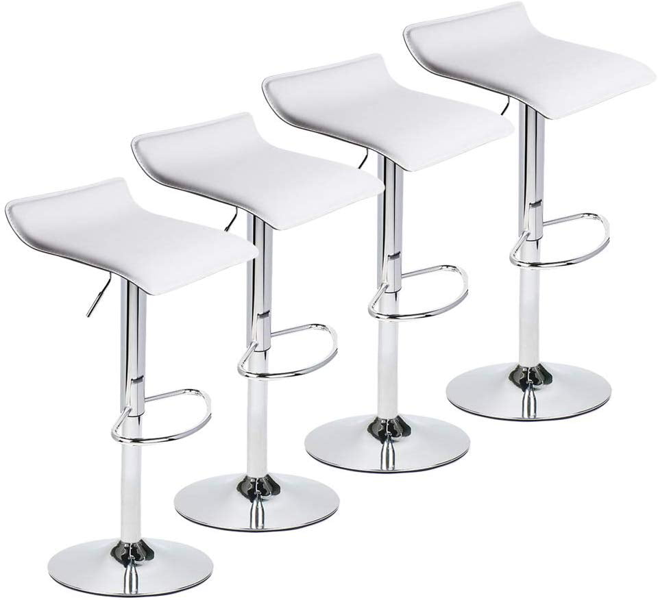 Set Of 4 Bar Stool PU Leather Swivel Hydraulic Adjustable Kitchen Dining Chair 