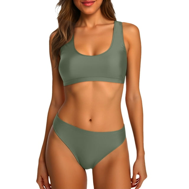 DGMIOCS Women's Plus Size Two Piece Swimsuit Tankini Set Green S