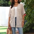 thumbnail image 6 of IYYVV Womens Crochet Beach Cover Up Kimono Short Sleeve Swimsuit Coverup Open Front Summer Cardigan with Pockets Khaki S, 6 of 8