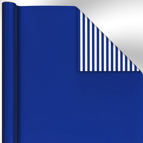 Hallmark Reversible Wrapping Paper Roll (Royal Blue Solid and Striped) 20 sq. ft.