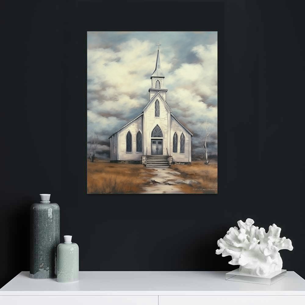 COMIO Christian Wall Art Country Church Canvas Decor Retro Rustic Church Painting Vintage Farmhouse Artwork Christian Pictures for Wall Religion Faith Framed Wall Decor for Living Room Bedroom
