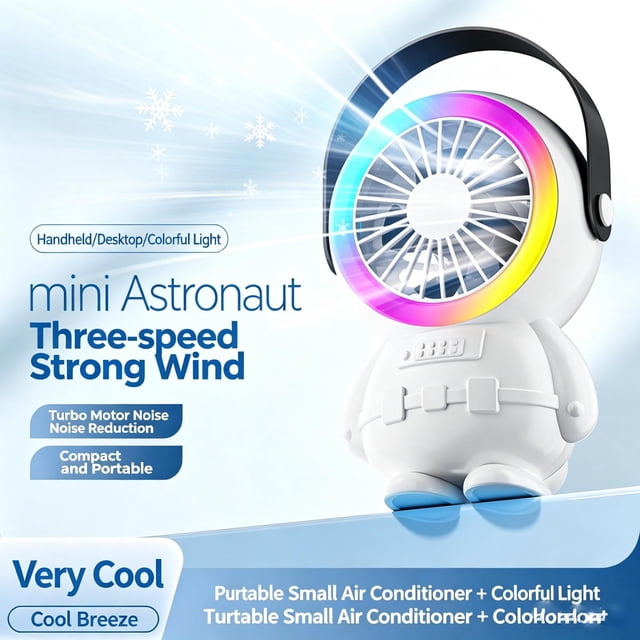 Rewenti Astronaut Usb Fan with Colorful Night Light, Desktop Fan 3-Speed Rechargeable for Home office Dorm
