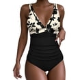 thumbnail image 2 of Maqroz One Piece Swimsuit Deep V Neck Spaghetti Strap Swimwear Classic Fashion Prints Bathing Suit Trendy Summer Beach Vacation Swimwear for Tanning, 2 of 6