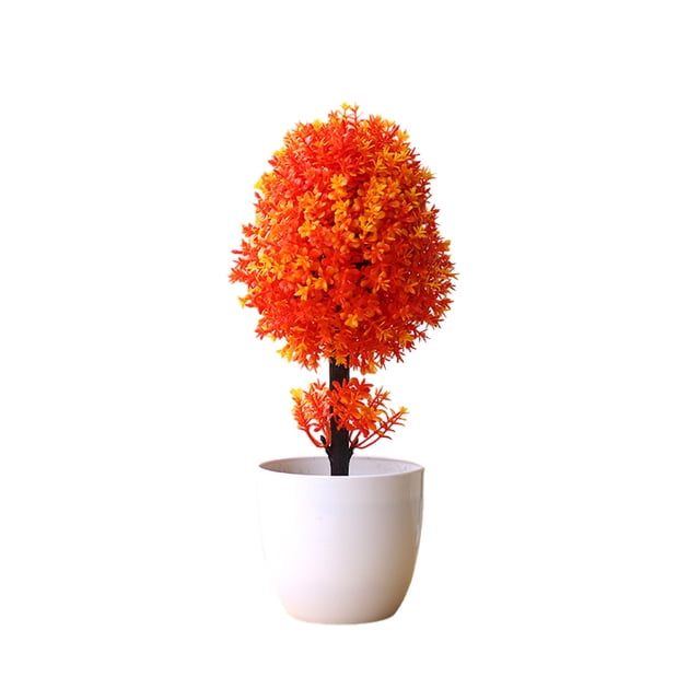 Wosthever Bonsái Artificial de estilo nórdico, árbol de simulación, en maceta, adornos de escritorio, plantas, maceta, oficina, jardín, Decoración Rojo