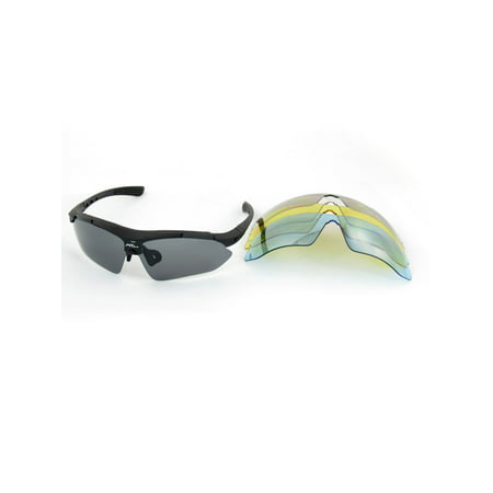 Black Half Rim Polarized Sunglasses Eyewear Glasses w 4 Pair Lens Replacement