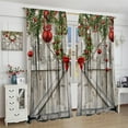 thumbnail image 3 of Christmas Ball Curtains, Dreamy Snowy Gliiter Red Sliver Xmas Baubles Wreath Rural Wood Door Pattern Window Treatments, Blackout Rod Pocket Drapes for Living Room Bedroom Kitchen Bathroom 84x84in, 3 of 8