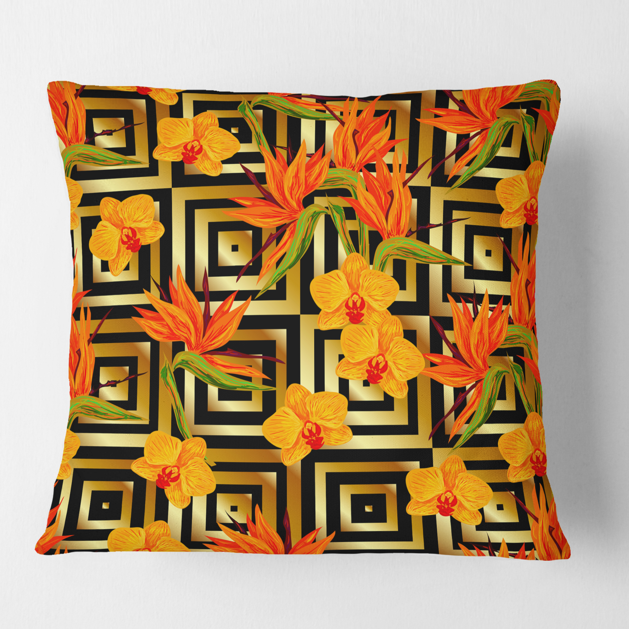 Designart Tropical Gold Luxury Pattern III' Mid-Century Modern Throw Pillow - 18x18
