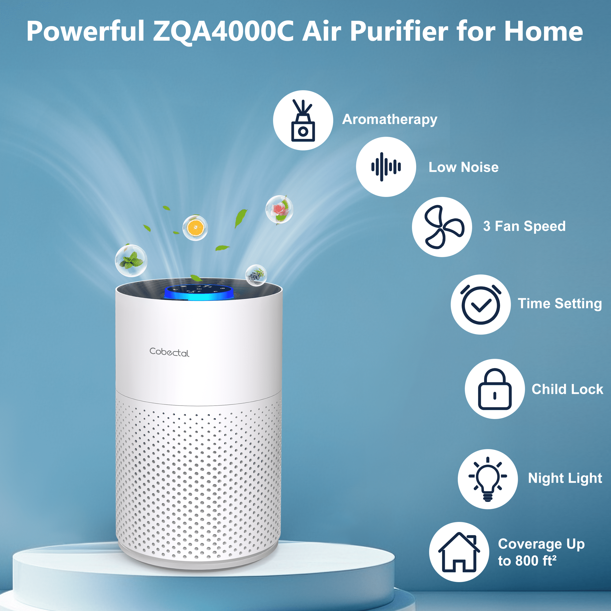 Cobectal H14 HEPA Air Purifiers for Allergies and Asthma, ZQA-4000C Cleaner Remove 99.97% Pet Hair
