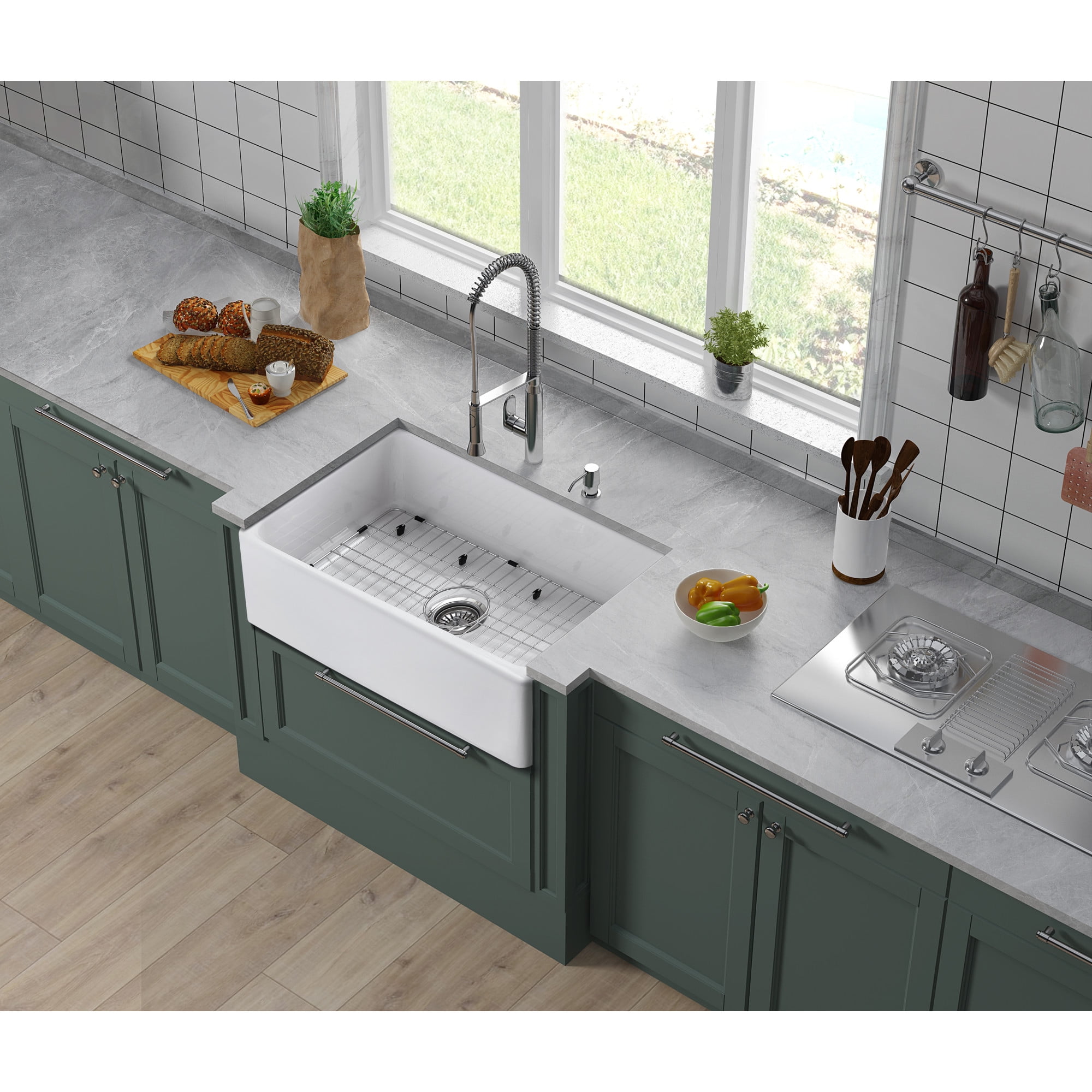 Gourmetier KGPF311910YBC 30" Fireclay Farmhouse Kitchen Sink, Glossy White