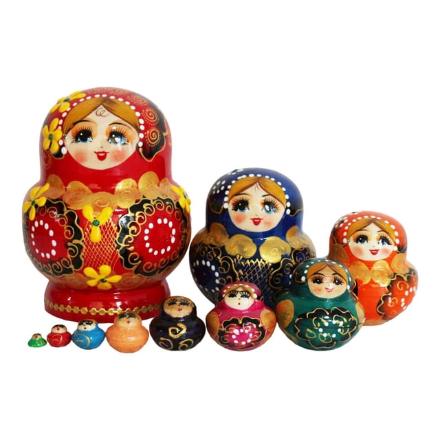 Xuanheng 10 Layer Nesting Doll Stacking Crafts Handmade Collectible Nesting Wishing Dolls Wood Stacking Nested Set for Table Halloween red