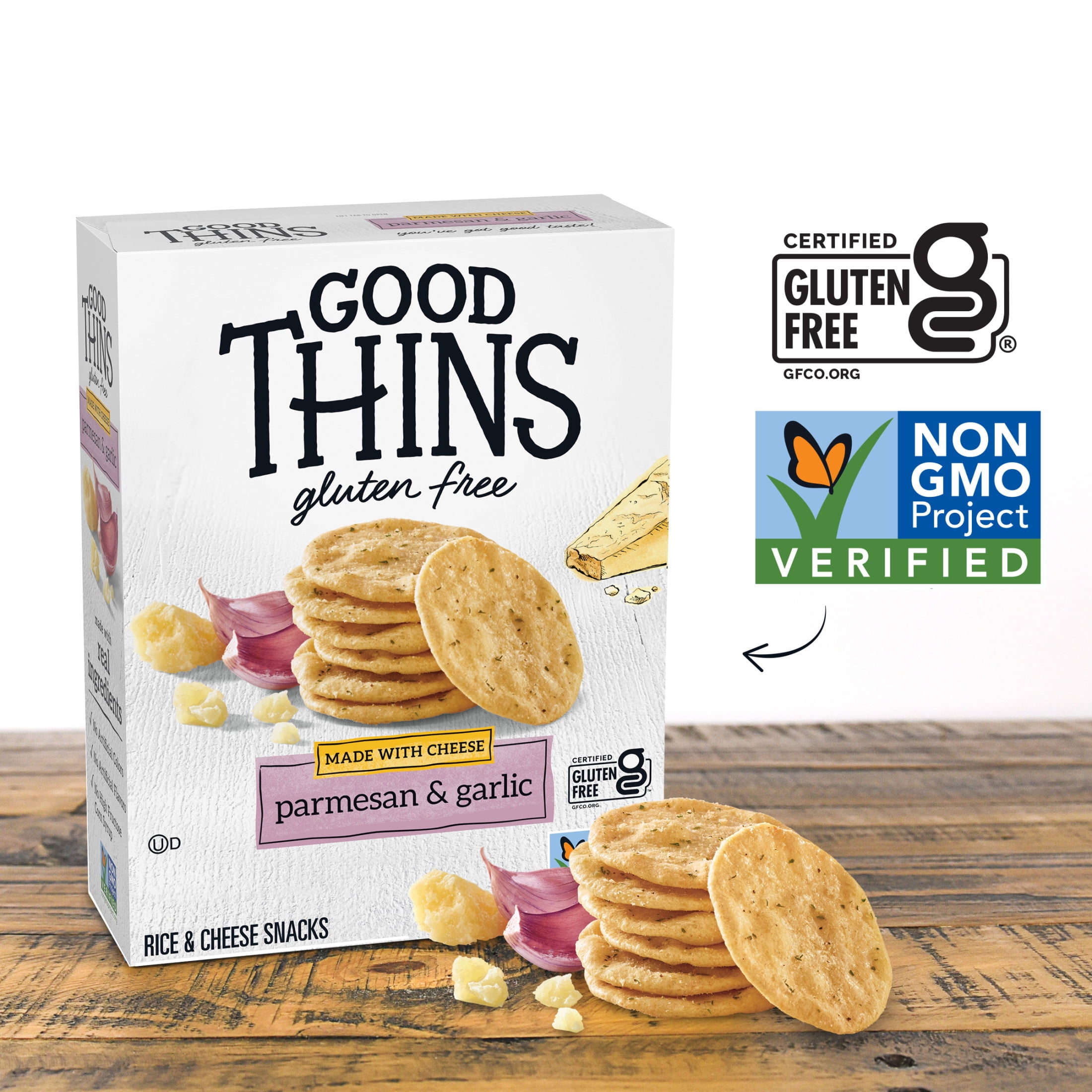 (3 pack) GOOD THINS Parmesan & Garlic Rice & Cheese Snacks Gluten Free Crackers, Snack Crackers, 3.5 oz