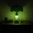 thumbnail image 3 of Tiffany Table Lamp Green Leaves Stained Glass Shade And Base LED Bulbs Included for Living Room Bedroom Bedside 16"W*16"D*24"H, 3 of 6