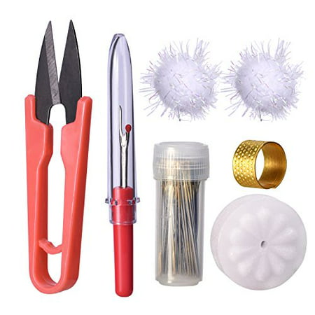 eBoot 57 Pieces Hand Sewing Tools Set Embroidery Hand Needles with Needles Pom Poms Beeswax U Shape Scissors Sewing Thimble Seam