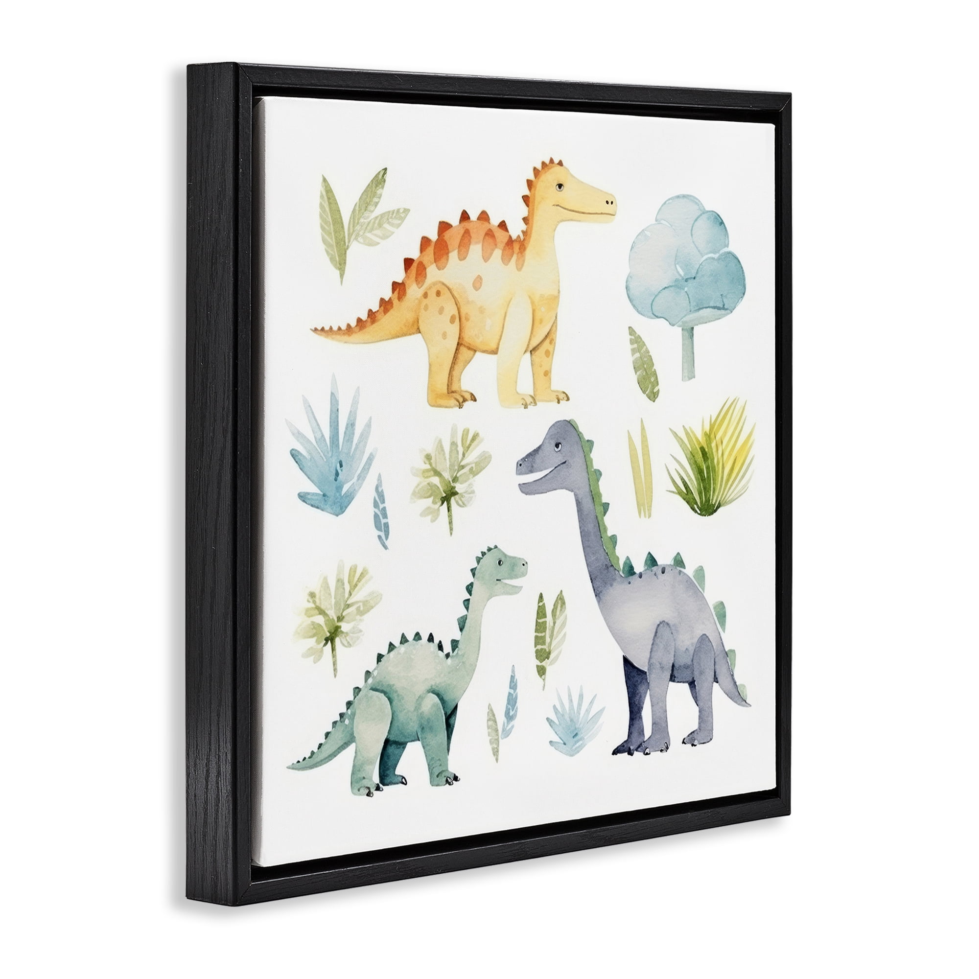 Stupell Industries Dino Wonderland Wonders Animals Painting Black Floater Framed Canvas Art Print Wall Art, 25 x 25