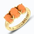 thumbnail image 4 of Three Stone Ring | 14K Gold Plated 925 Silver Orange Moonstone Ring – Oval Gemstone Statement Jewelry | US 8, 4 of 6