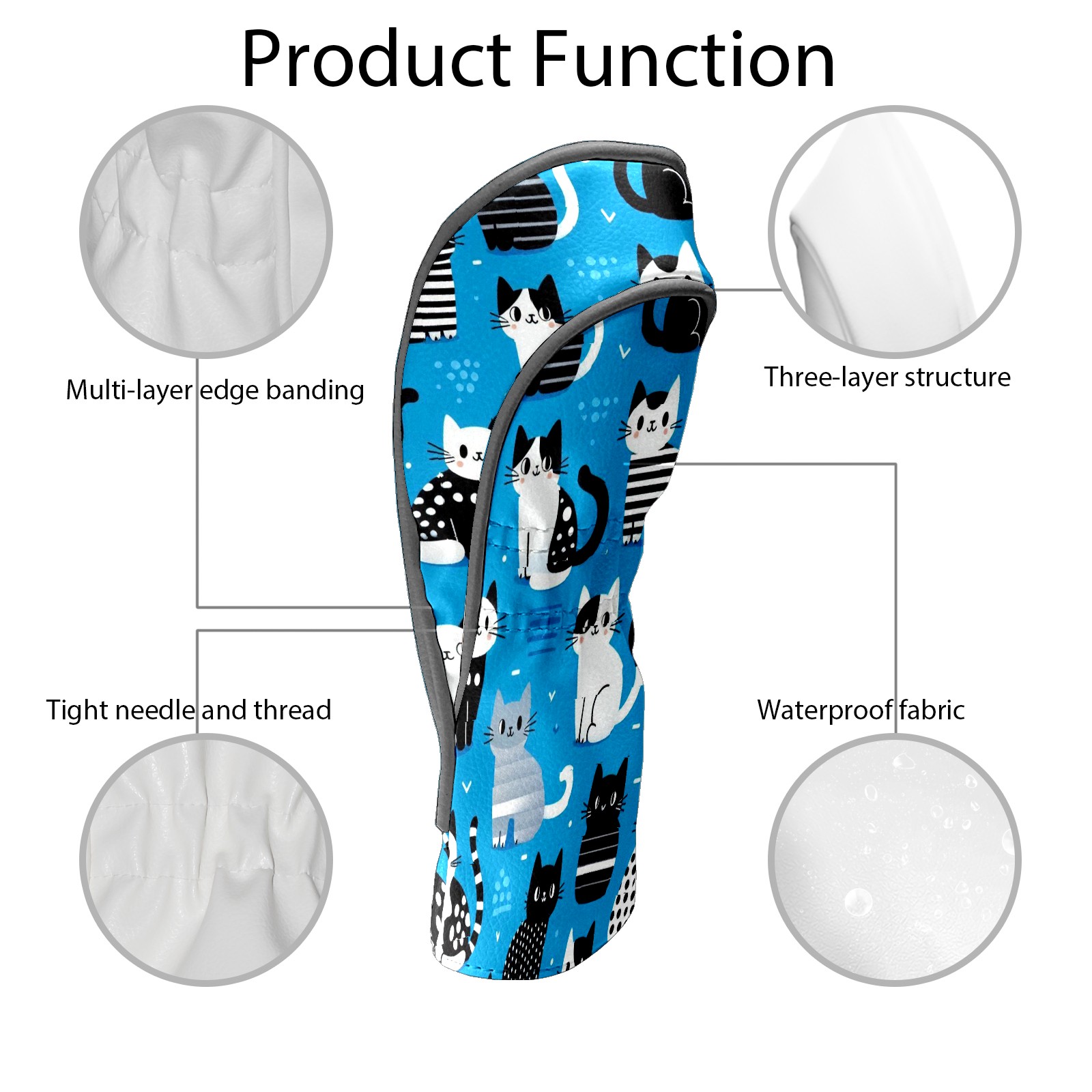 Golf Club Covers, Blue Cat Premium PU Leather Driver Hybrid Putter Head Covers with Velvet Lining, Waterproof Golf Gifts for Men Women
