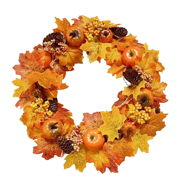 Corona de calabaza de otoño, corona de puerta de cosecha, coronas de otoño, corona de puerta de otoño con calabaza para decoración de celebración de