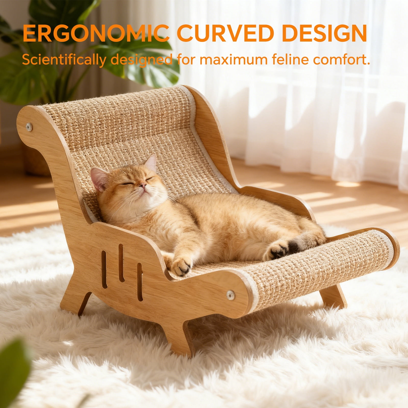 Cat Scratcher Bed, Wooden Sisal Recliner Scraper Board Chair for Indoor Cats