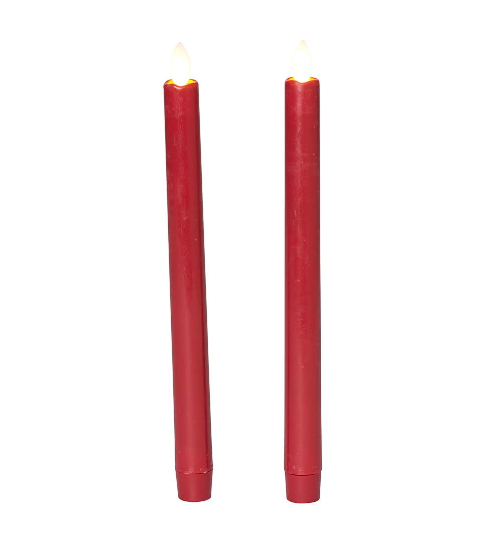 Flameless LED Taper Candle Pair with Auto Timer, in Red