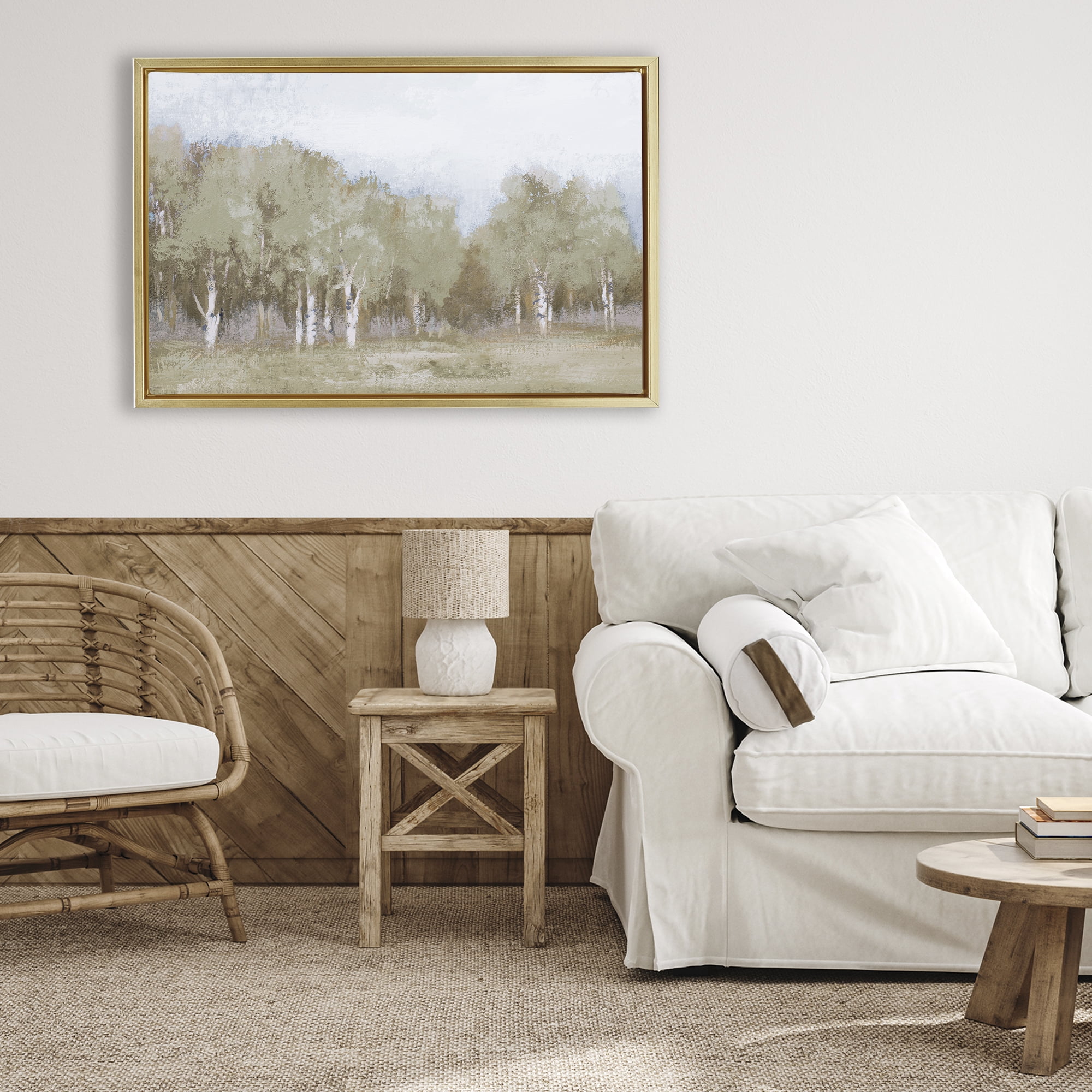 Stupell Industries Autumn Greens Tranquil Trees Gold Framed Floater Canvas Wall Art, design by Michael Marcon