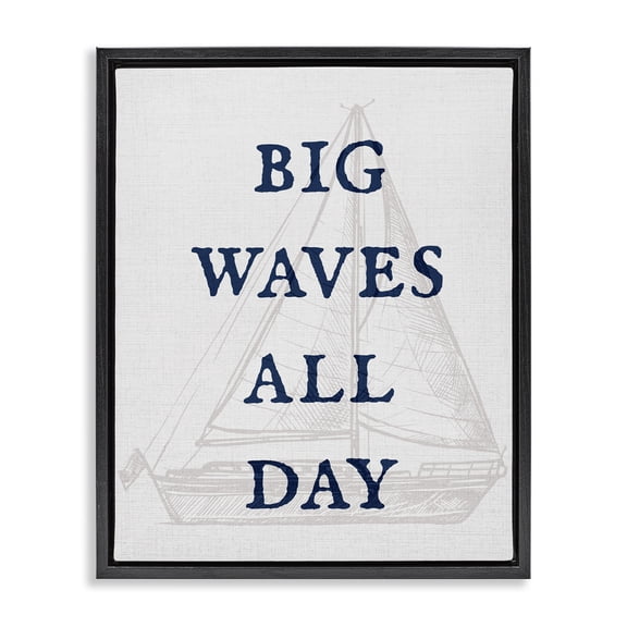 Stupell Industries Shabby Chic Big Waves Nautical Phrase Black Floating Frame Canvas Art, 17 x 21, by Lil' Rue