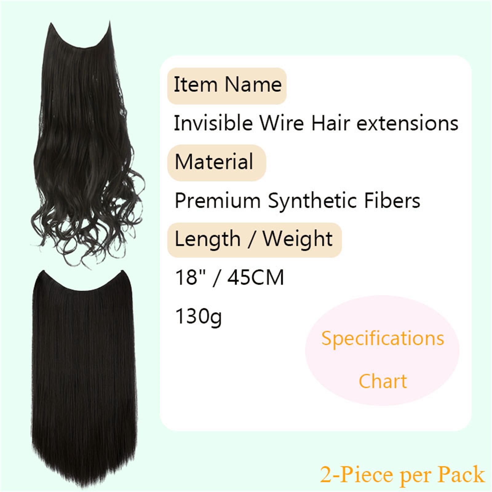 2 Pack 18 In Halo Hair Extensions, Glueless Wigs Pre Plucked Pre Cut, Synthetic Fiber Wig for Women