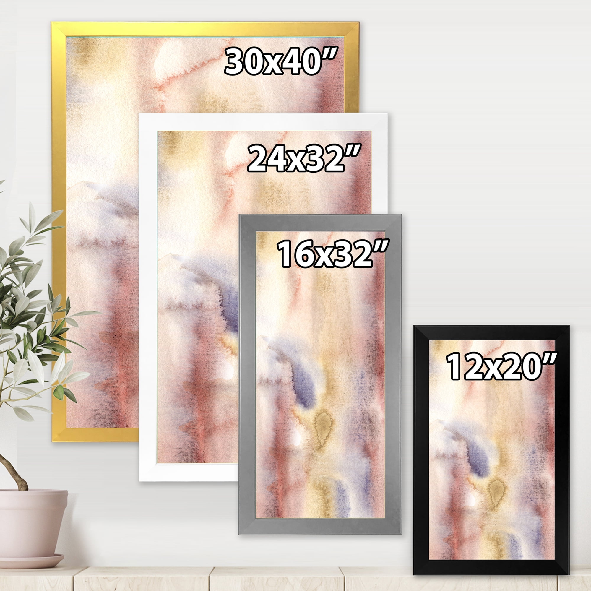 Designart 'Pastel Abstract With Pink Dark Blue and Yellow Spots' Modern Framed Art Print