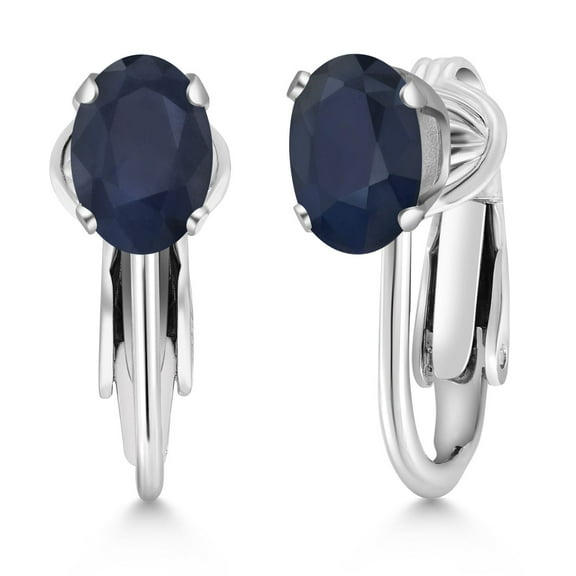 Gem Stone King 925 Sterling Silver Blue Sapphire Women's Clip-On Earrings for Women (2.04 Cttw, Gemstone Birthstone, Oval 7X5MM)