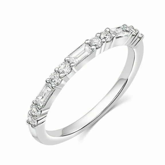 2Ct Baguette Natural Moissainite Diamond Half Eternity Wedding Band 14k White Gold Plated