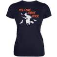 thumbnail image 1 of Halloween Witch I Can Drive Stick Navy Juniors Soft T-Shirt, 1 of 1