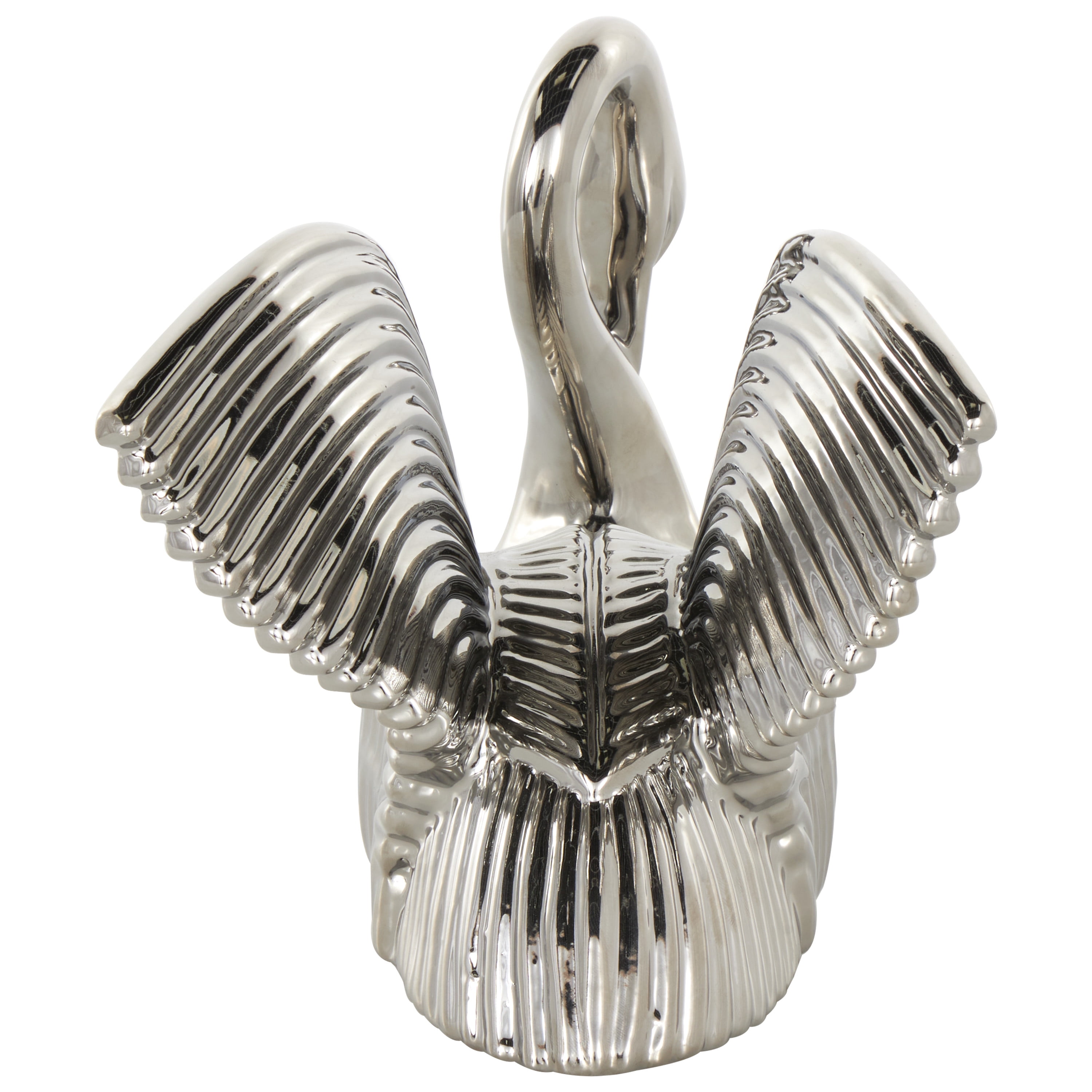 11" x 8" Silver Ceramic Swan Sculpture with Textured Grooves, by DecMode