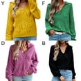 thumbnail image 7 of Women Puff Long Sleeve V Neck Knitted Pullover Sweater Jumper Tops Solid Color Casual Hollow Tops S-XL, 7 of 7